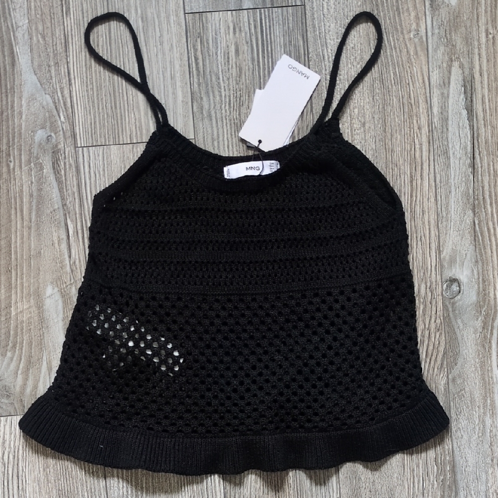 Mango Black Crochet Tank Top S NWT